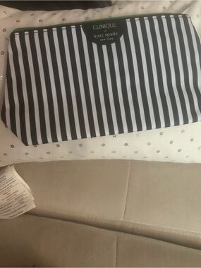 kate spade Black and White Striped Cosmetic Pouch with Green Zip